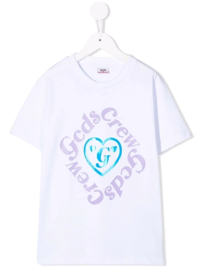 Gcds Kids' Logo-print Cotton T-shirt In White