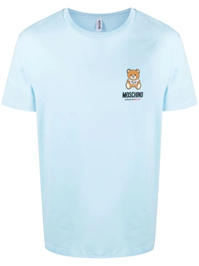 Moschino Bear-print Fitted Stretch-cotton T-shirt In Light Blue