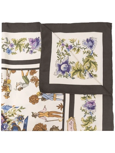 Pre-owned Hermes 1967  Les Jardiniers Du Roy Silk Scarf In Neutrals