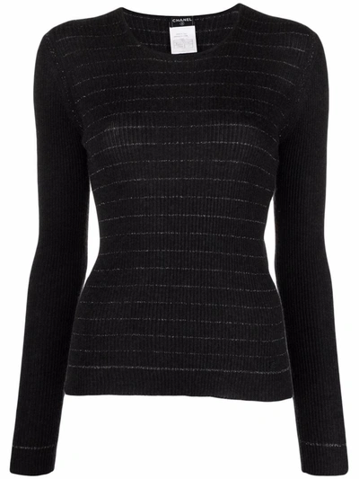 Pre-owned Chanel 2003 Metallic-threaded Knitted Top In Grey