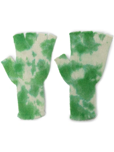 The Elder Statesman Tie-dye Fingerless Cashmere Gloves In Green