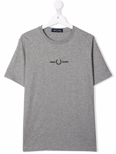 Fred Perry Teen Embroidered-logo Cotton T-shirt In Grey