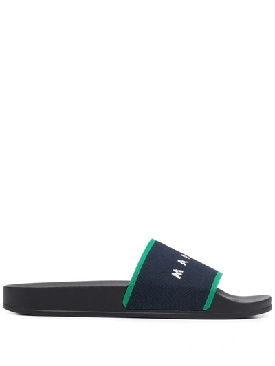 Marni Men's Logo Rubber Pool Slide Sandals In Blue