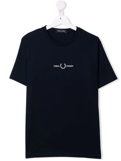Fred Perry Teen Embroidered-logo Cotton T-shirt In Blue