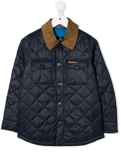 Barbour Kids' Contrast-collar Button-up Quilted Jacket In Blue