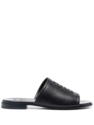 Givenchy Embossed Logo Black Slides Sandals In Nero
