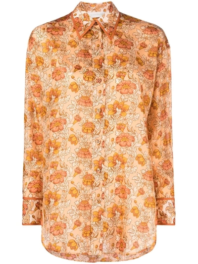 Zimmermann Andie Floral Habutai-silk Shirt In Brown,multi