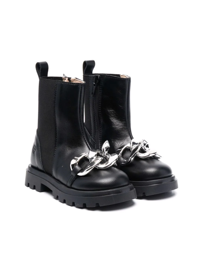 Florens Teen Chain-link Chelsea Boots In 黑色
