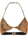 Ganni Cheetah-print Recycled Halterneck Bikini Top In Neutrals