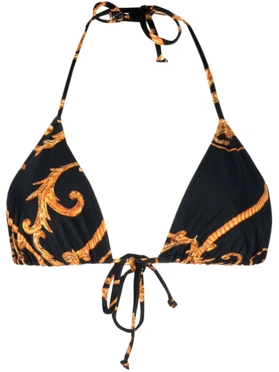 Ganni Baroque-print Halterneck Bikini Top In Black