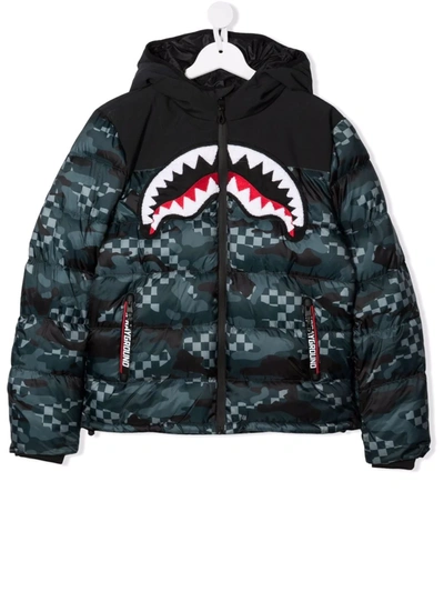 Sprayground Kid Kids' Shark Camouflage Puffer Jacket In Grey