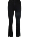 Mother The Insider Mid-rise Frayed Step-hem Stretch Crop Jeans In Black