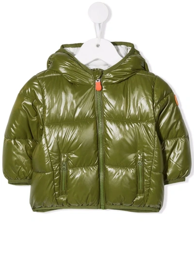 Save The Duck Babies' Hooded Zip-up Padded Jacket In Green