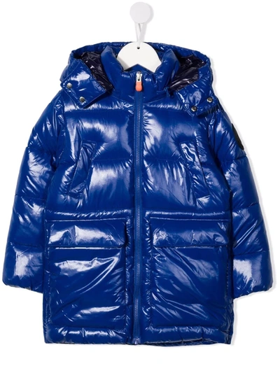 Save The Duck Kids' Hooded Zip-up Padded Coat In Blue