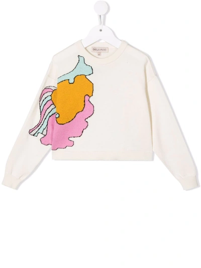 Emilio Pucci Junior Kids' Abstract-print Long-sleeve Top In Neutrals