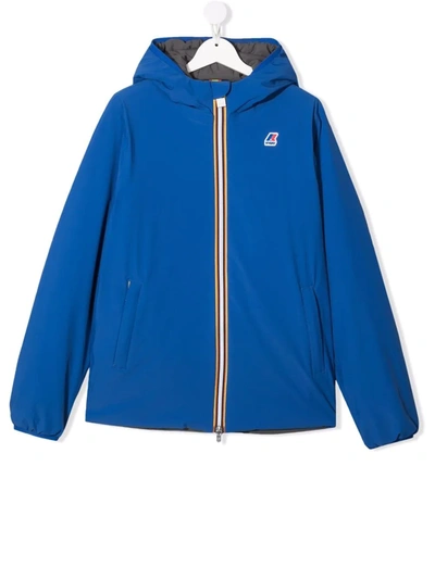 K-way Teen Zipped Hooded Jacket In Blue