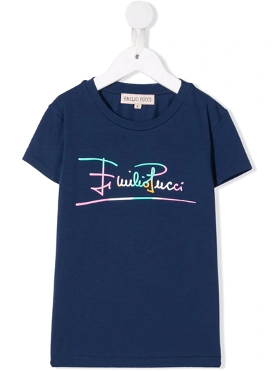 Emilio Pucci Junior Kids' Logo-print T-shirt In 618 Blue