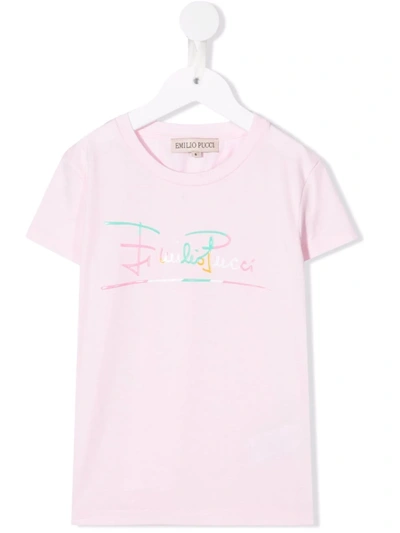 Emilio Pucci Junior Kids' Logo-print T-shirt In Pink