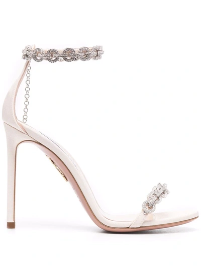 Aquazzura Love Link 105 Crystal Grosgrain Sandals In White