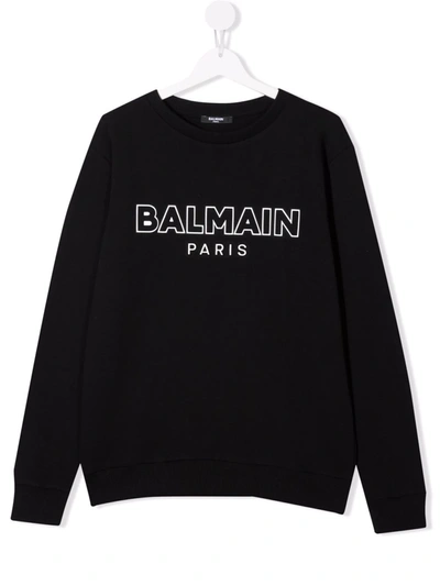 Balmain Teen Logo-print Cotton Sweatshirt In Black