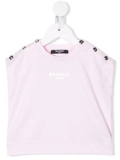 Balmain Babies' Logo-print Sleeveless Top In Pink