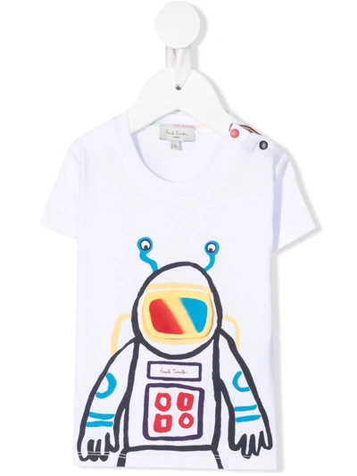 Paul Smith Junior Babies' Robot-print Organic Cotton T-shirt In 10p Bianco