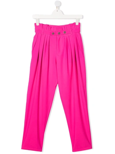 Balmain Teen Pleat-detail Belted Trousers In Rosa