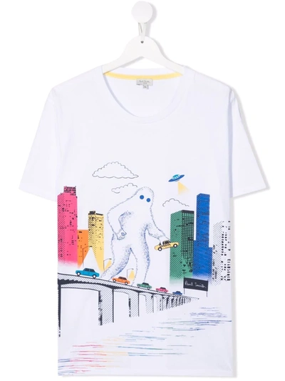 Paul Smith Junior Kids' Graphic-print Organic Cotton T-shirt In White