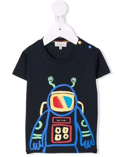 Paul Smith Junior Babies' Robot-print Organic Cotton T-shirt In Blue