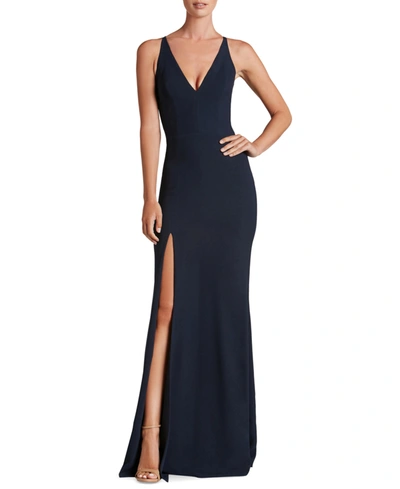 Dress The Population Iris Crepe Trumpet Gown In Midnight Blue