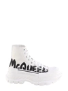 Alexander Mcqueen Men's Tread Slick Graffiti Logo Leather Lace-up Boots In White