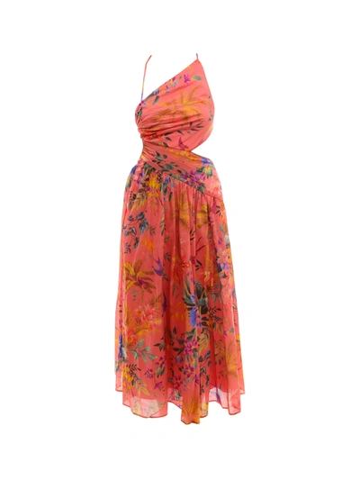 Zimmermann Tropicana Asymmetric Cutout Midi Dress In Pink