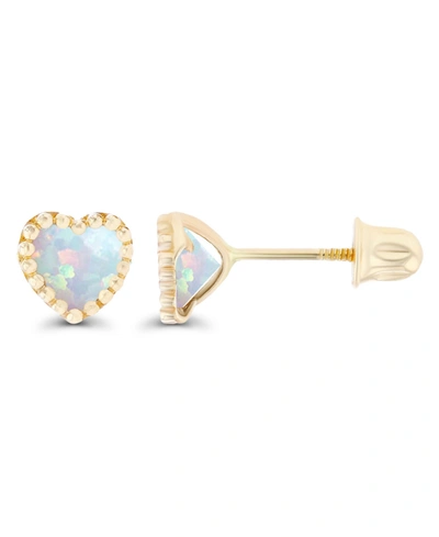 Macy's Created White Opal Heart Screwback Earrings In Sterling Silver (also In 14k Rose Gold Over Silver Or In Yellow