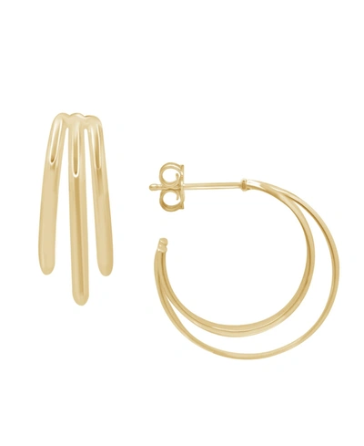 Essentials Gold Plated Multi Row C Hoop Post Earrings In Gold-plated