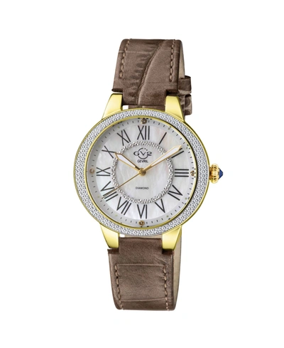 Gevril Gv2 Women's Astor Ii Brown Leather Swiss Quartz Strap Watch 36mm In Gold-tone