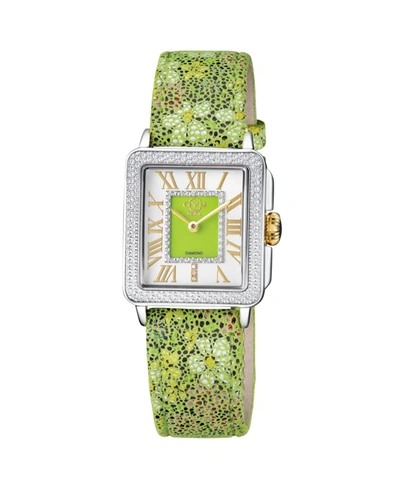 Gevril Gv2 Women's Padova Floral Green Leather Swiss Quartz Strap Watch 30 Mm In Silver-tone