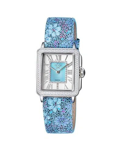Gevril Gv2 Women's Padova Floral Blue Leather Swiss Quartz Strap Watch 30 Mm In Silver-tone