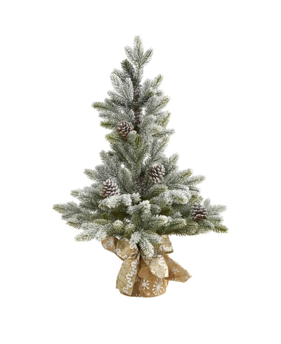 Nearly Natural 28in. Flocked Artificial Christmas Tree With Pine Cones In Green