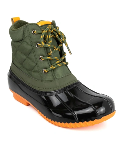 Sugar Skippy Womens Lace-up Quilted Rain Boots In Olive/orange