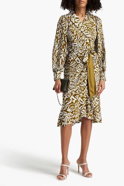Diane Von Furstenberg Printed Silk Crepe De Chine Wrap Dress In Army Green  | ModeSens