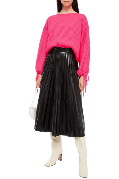 Msgm Oversized Cropped Ribbed-knit Jumper In Pink