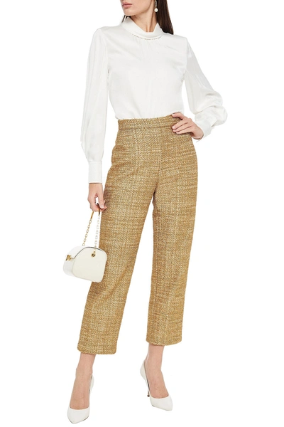 Oscar De La Renta Cropped Metallic Tweed Straight-leg Pants In Gold