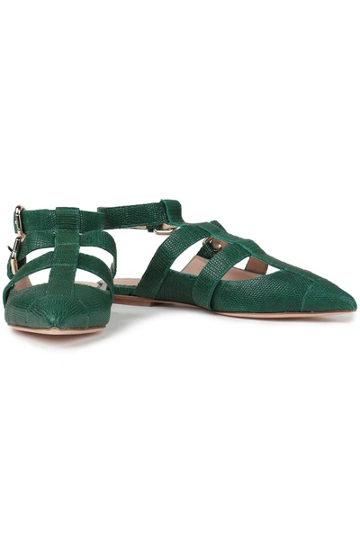 Redv Lizard-effect Leather Point-toe Flats In Green