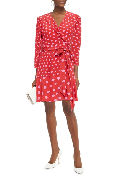 Diane Von Furstenberg Charlene Printed Crepe Mini Wrap Dress In Red