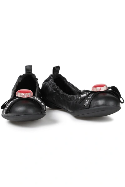 Love Moschino Embellished Leather Ballet Flats In Black