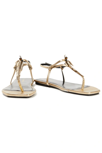 Roberto Cavalli Embellished Metallic Leather Sandals In Gold