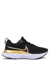 Nike Women's React Infinity Run Flyknit 2 Running Sneakers From Finish Line In Black  Metallic Gold  Ghost  & Dark Smok