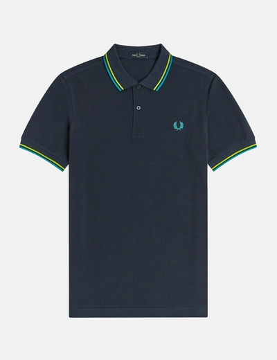 Fred Perry Twin Tipped Slim Fit Polo In Navy Blue