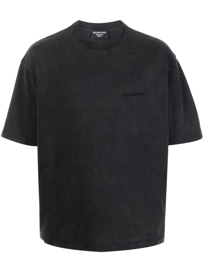 Balenciaga Medium-fit Logo-print T-shirt In Black