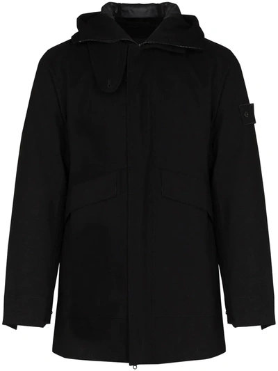 Stone Island Compass-patch Hooded Jacket In Black